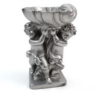 Twin Cherubs with Shell Statue - 36-inch — Antique Silver finish