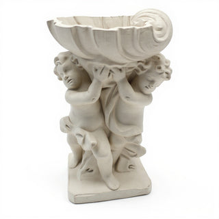 Twin Cherubs with Shell Statue - 36-inch — Antique White finish