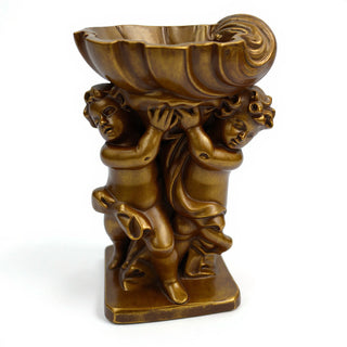 Twin Cherubs with Shell Statue - 36-inch — Bronze finish