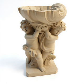 Twin Cherubs with Shell Statue - 36-inch — Dusted Sand finish