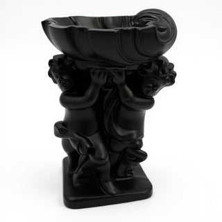 Twin Cherubs with Shell Statue - 36-inch — Flat Black finish