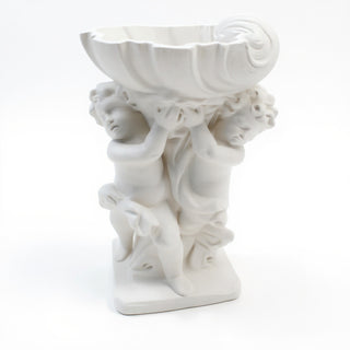 Twin Cherubs with Shell Statue - 36-inch — Flat White finish