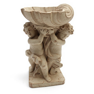 Twin Cherubs with Shell Statue - 36-inch — Gothic Stone finish