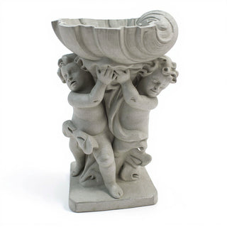 Twin Cherubs with Shell Statue - 36-inch — Mossy Green finish