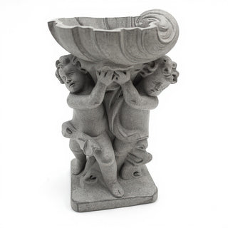 Twin Cherubs with Shell Statue - 36-inch — Old Stone finish