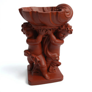 Twin Cherubs with Shell Statue - 36-inch — Rust finish