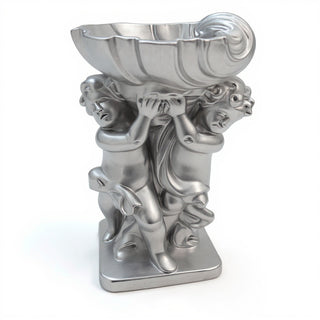 Twin Cherubs with Shell Statue - 36-inch — Silver finish