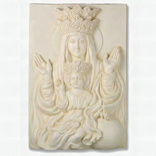 Wall plaque of the Blessed Mother holding the Christ Child, hand-painted in realistic color, in fiberglass resin