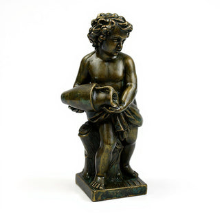 Cherub Water Pourer Fountain Figure - 38-inch — Green Bronze finish
