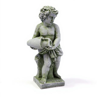Cherub Water Pourer Fountain Figure - 38-inch — Mossy Green finish