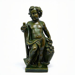 Harvest Cherub Statue - 36-inch — Green Bronze finish
