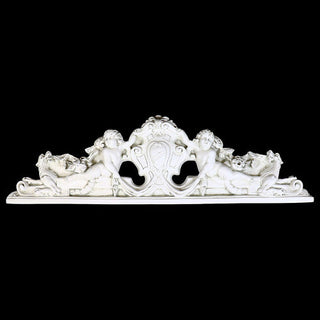 Long low architectural wall pediment with a molded classical profile, mounted above a wall opening — alternate view