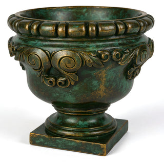 Monecello Curl Urn Planter — Green Bronze finish