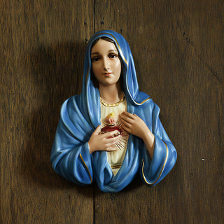 Mary Plaque Statue - 12-inch - Realistic Color - Hand-Painted