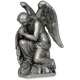 Kneeling Adoration Angel Statue - 38-inch — Aged Silver finish