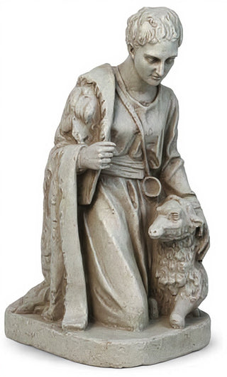 Shepherd Kneeling Sheep Statue - 19-inch