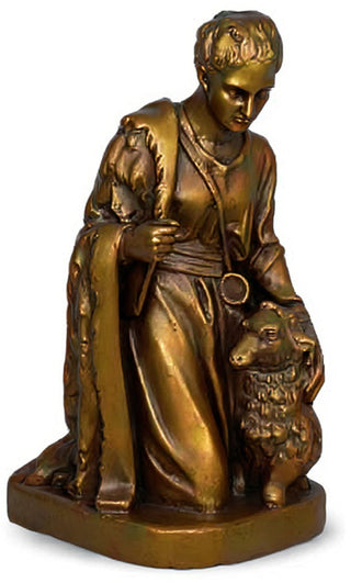 Shepherd Kneeling Sheep Statue - 19-inch