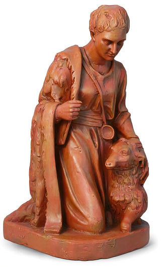 Shepherd Kneeling Sheep Statue - 19-inch