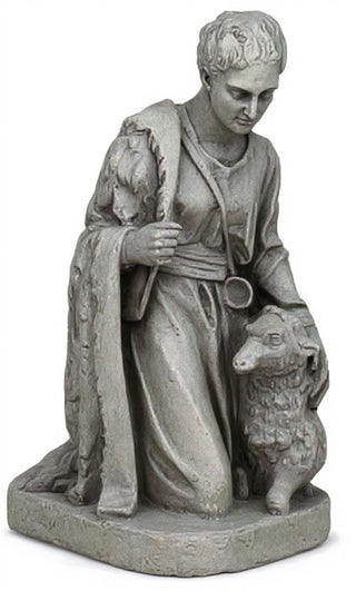 Shepherd Kneeling Sheep Statue - 19-inch