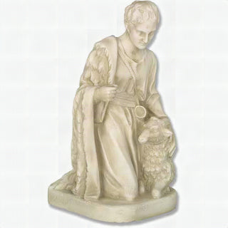 Shepherd Kneeling Sheep Statue - 19-inch - Realistic Color - Hand-Painted