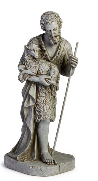 Shepherd Stndg Holding Sheep Statue - 23-inch