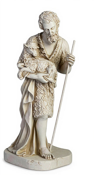 Shepherd Stndg Holding Sheep Statue - 23-inch