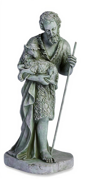 Shepherd Stndg Holding Sheep Statue - 23-inch