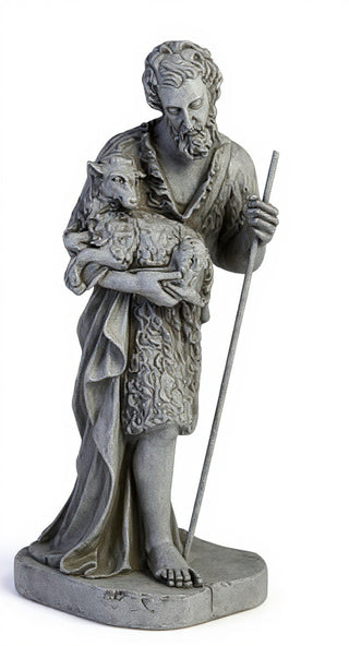 Shepherd Stndg Holding Sheep Statue - 23-inch