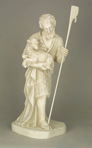 Shepherd Stndg Holding Sheep Statue - 23-inch - Realistic Color - Hand-Painted