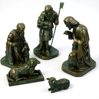 Shepherd Nativity Set Statue Set — Green Bronze finish