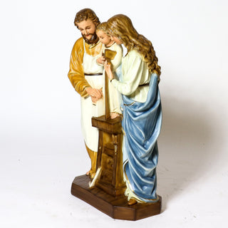 Hand-painted statue of the Holy Family, Joseph, Mary, and the infant Jesus, in realistic color