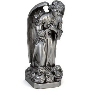 Sorrowing Angel at the Cross Statue - 27-inch — Aged Silver finish
