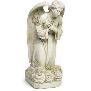 Sorrowing Angel at the Cross Statue - 27-inch — Antique White finish