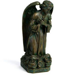 Sorrowing Angel at the Cross Statue - 27-inch — Green Bronze finish
