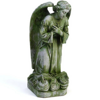 Sorrowing Angel at the Cross Statue - 27-inch — Mossy Green finish