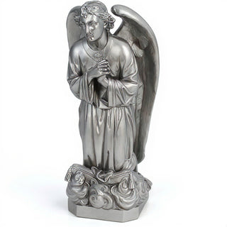 Kneeling Angel of Sorrow Statue - 27-inch — Silver finish