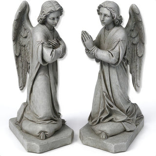 Shrine Angel Set Statue - 39-inch — Limestone finish