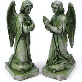 Shrine Angel Set Statue - 39-inch — Mossy Green finish