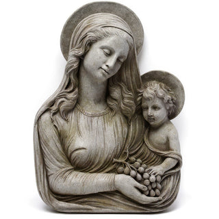 Madonna Eucharist Wall Plaque - 18-inch — Antique Stone finish