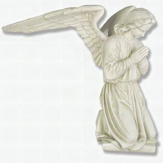 Hand-painted fiberglass resin angel statue kneeling with wings extended wide
