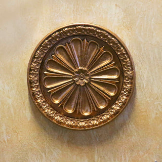 Round 15 inch fiberglass resin wall medallion with raised relief detail. — alternate view