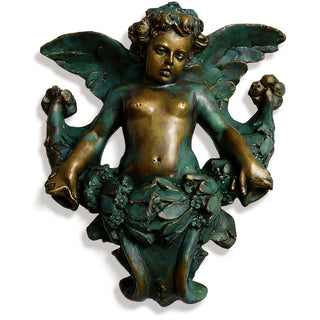 Angel Gliding, Looking Left Wall Piece - 34-inch — Green Bronze finish