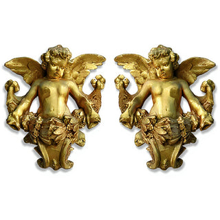 Gliding Angels, Left and Right Statue Set - 34-inch — Antique Gold finish