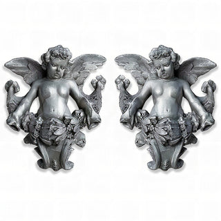 Gliding Angels, Left and Right Statue Set - 34-inch — Antique Silver finish