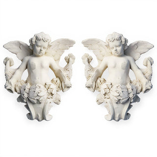 Gliding Angels, Left and Right Statue Set - 34-inch — Antique White finish
