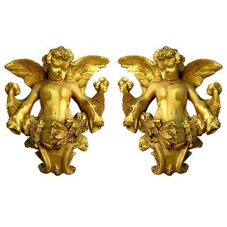Gliding Angels, Left and Right Statue Set - 34-inch — Deep Gold finish