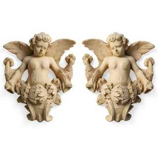 Gliding Angels, Left and Right Statue Set - 34-inch — Dusted Sand finish