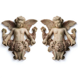 Gliding Angels, Left and Right Statue Set - 34-inch — Gothic Stone finish