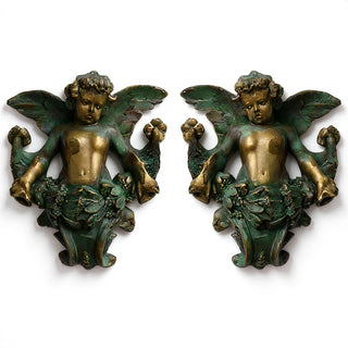 Gliding Angels, Left and Right Statue Set - 34-inch — Green Bronze finish