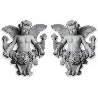 Gliding Angels, Left and Right Statue Set - 34-inch — Mossy Green finish